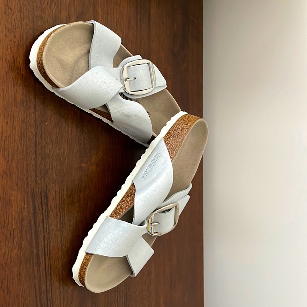 Birkenstock White Cross-Strap Cork Footbed Sandals